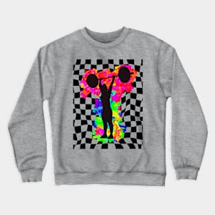 Female Weightlifter on Checkered Background Crewneck Sweatshirt